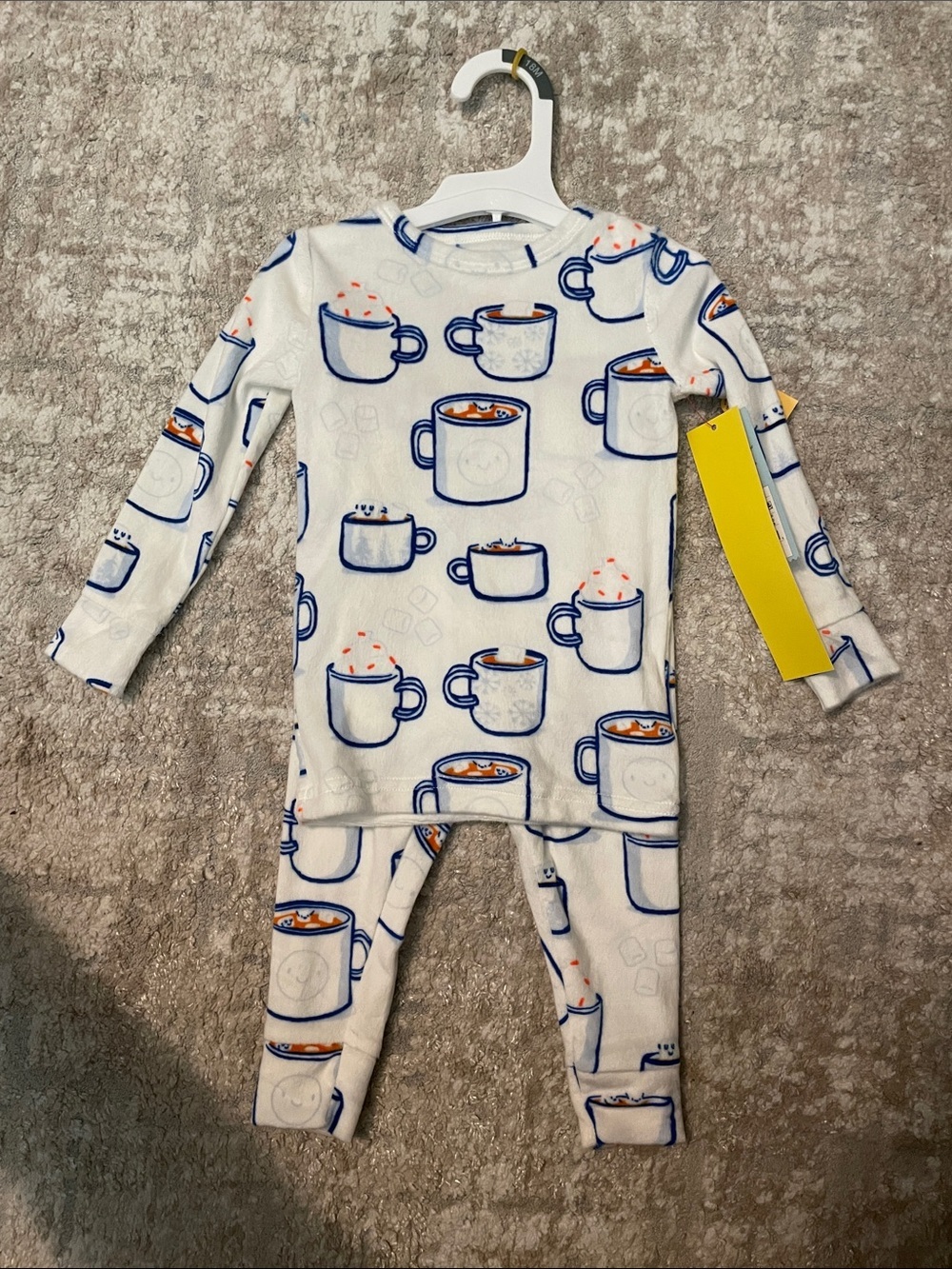 Cat & Jack White Kids Pajama Set with Blue Mug Print size 18M-NWT